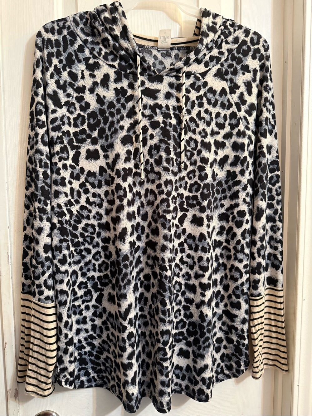 Sew In Love Black & White Leopard Print Hooded Pullover